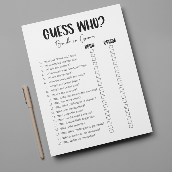 Guess Who Bride or Groom Wedding Game Printable – Droo &amp; Aya