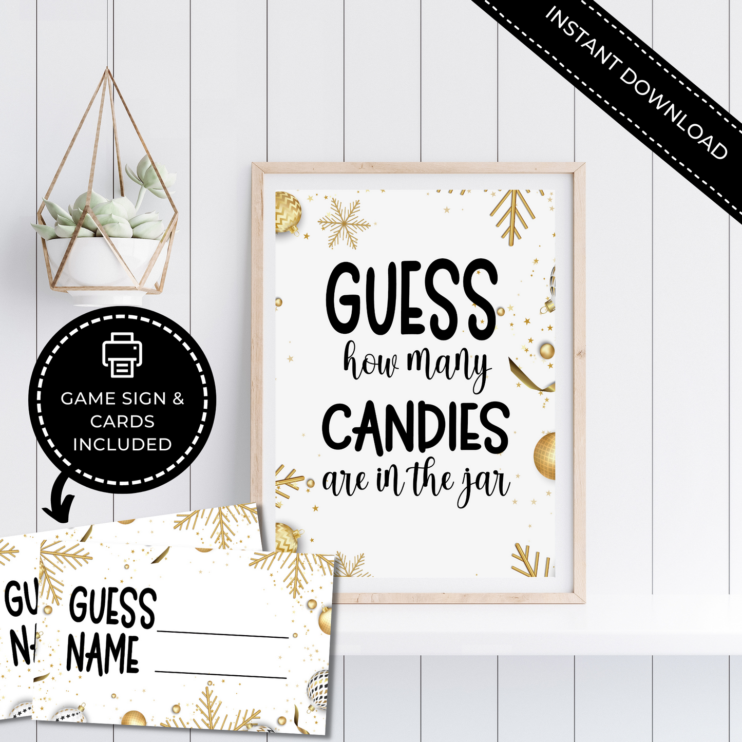 Guess How Many Candies Are in the Jar Christmas Sign with Cards