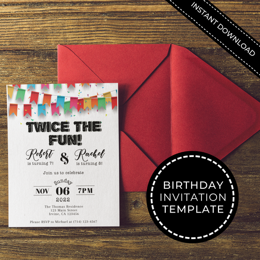 Birthday Invitation Template - Joint Birthday Double Celebration