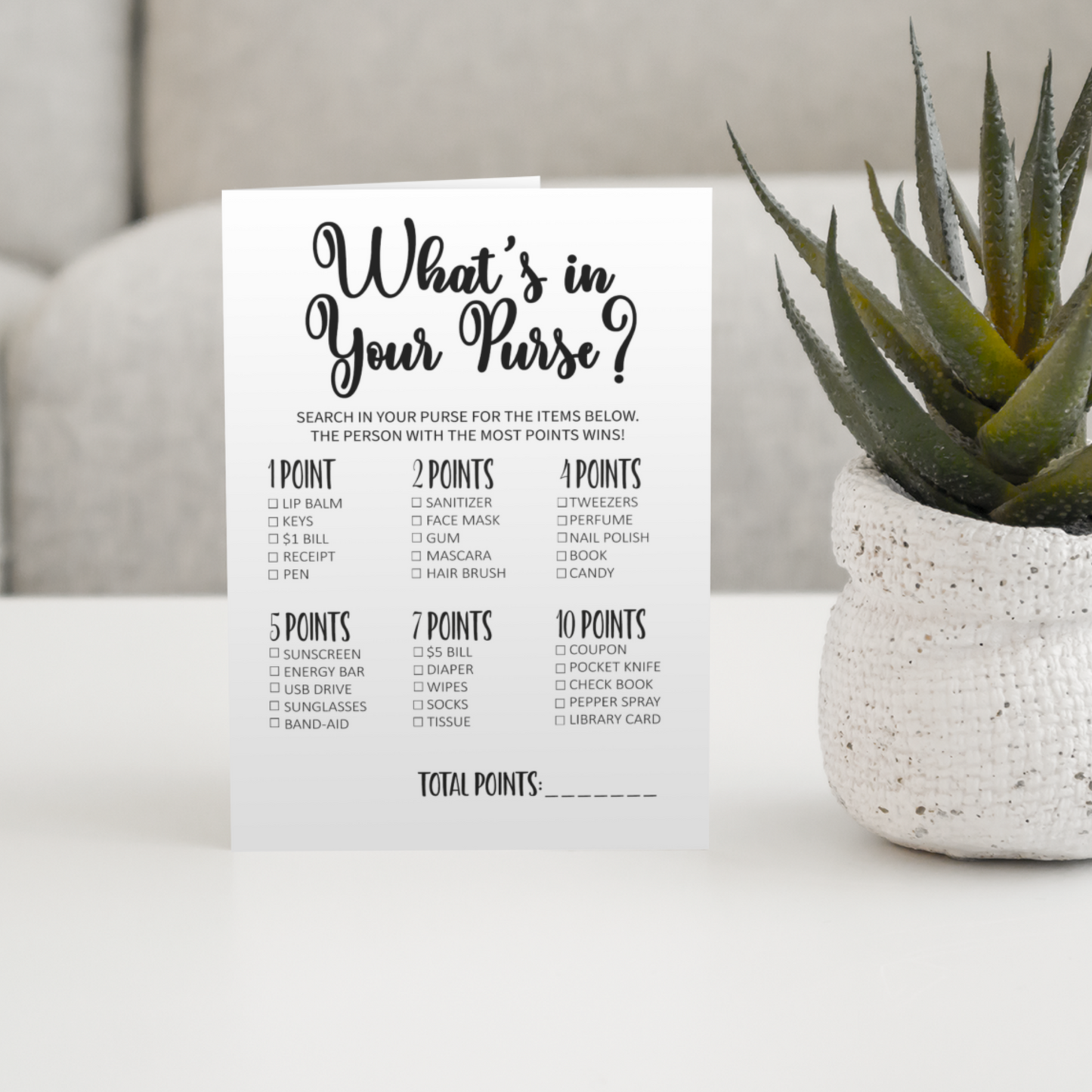 Minimalist What's In Your Purse Baby Shower Game