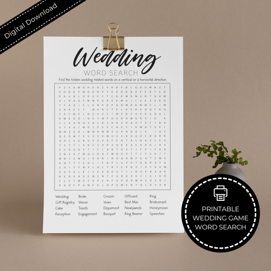 Wedding Word Search Printable Wedding Game - Minimalist