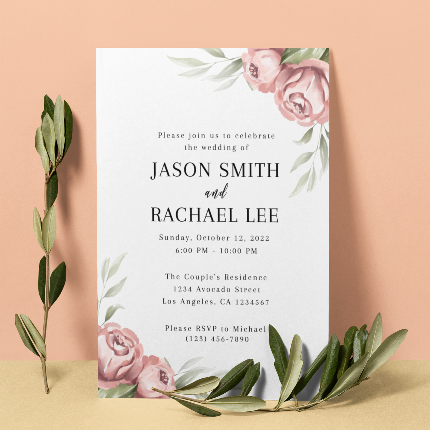 Floral Wedding Editable Invitation Template