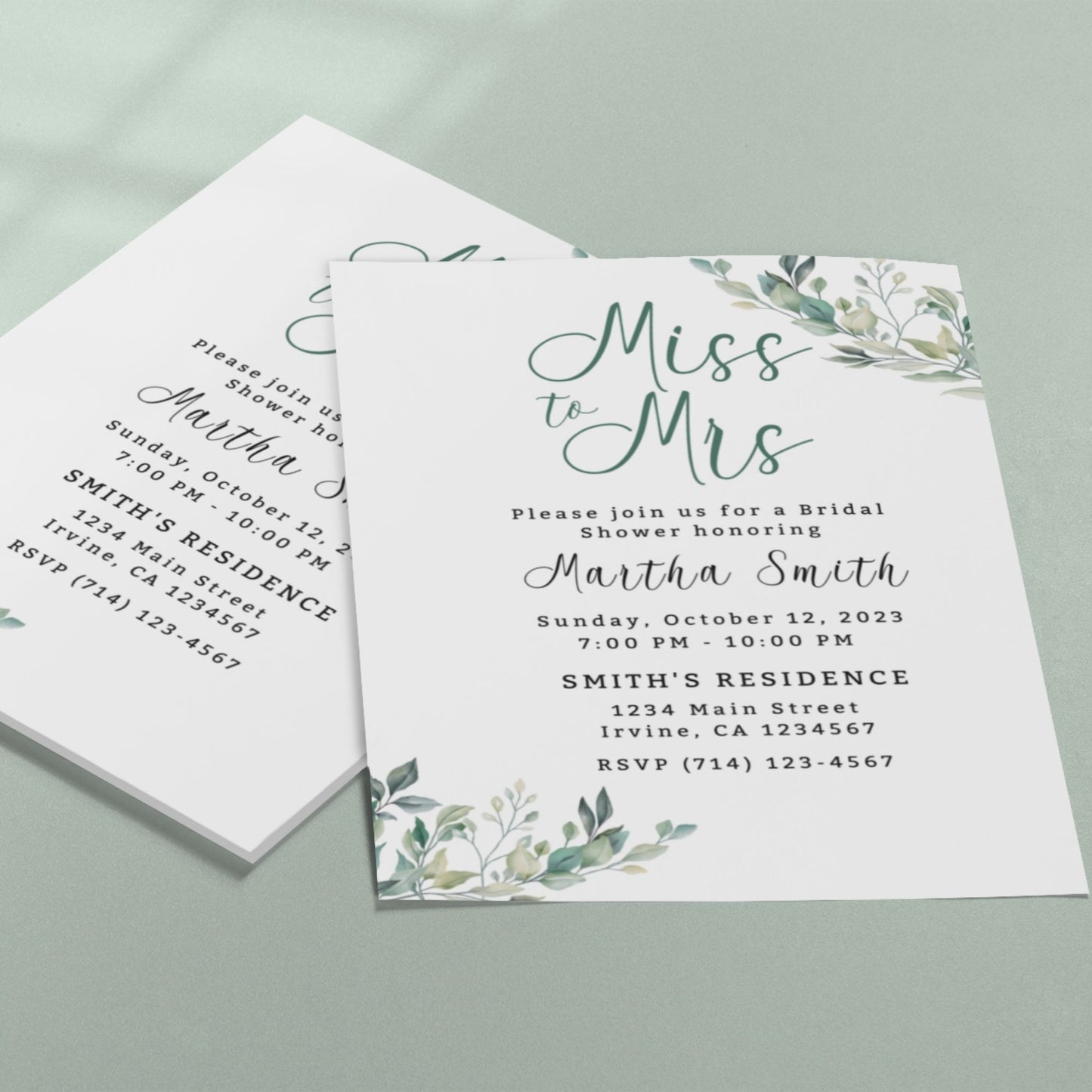 Miss to Mrs Invitation Template - Greenery