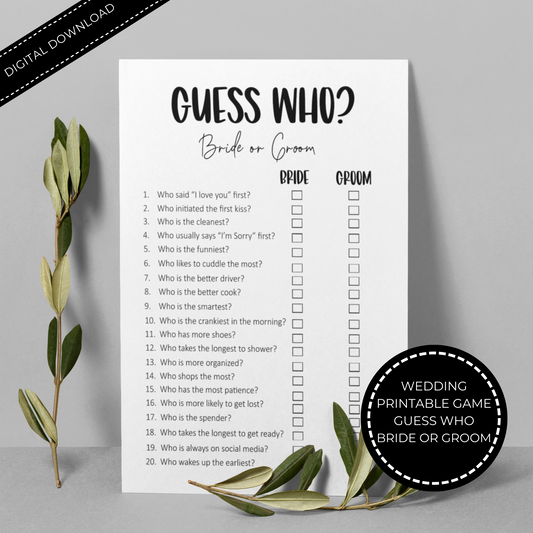 Guess Who Bride or Groom Wedding Game Printable