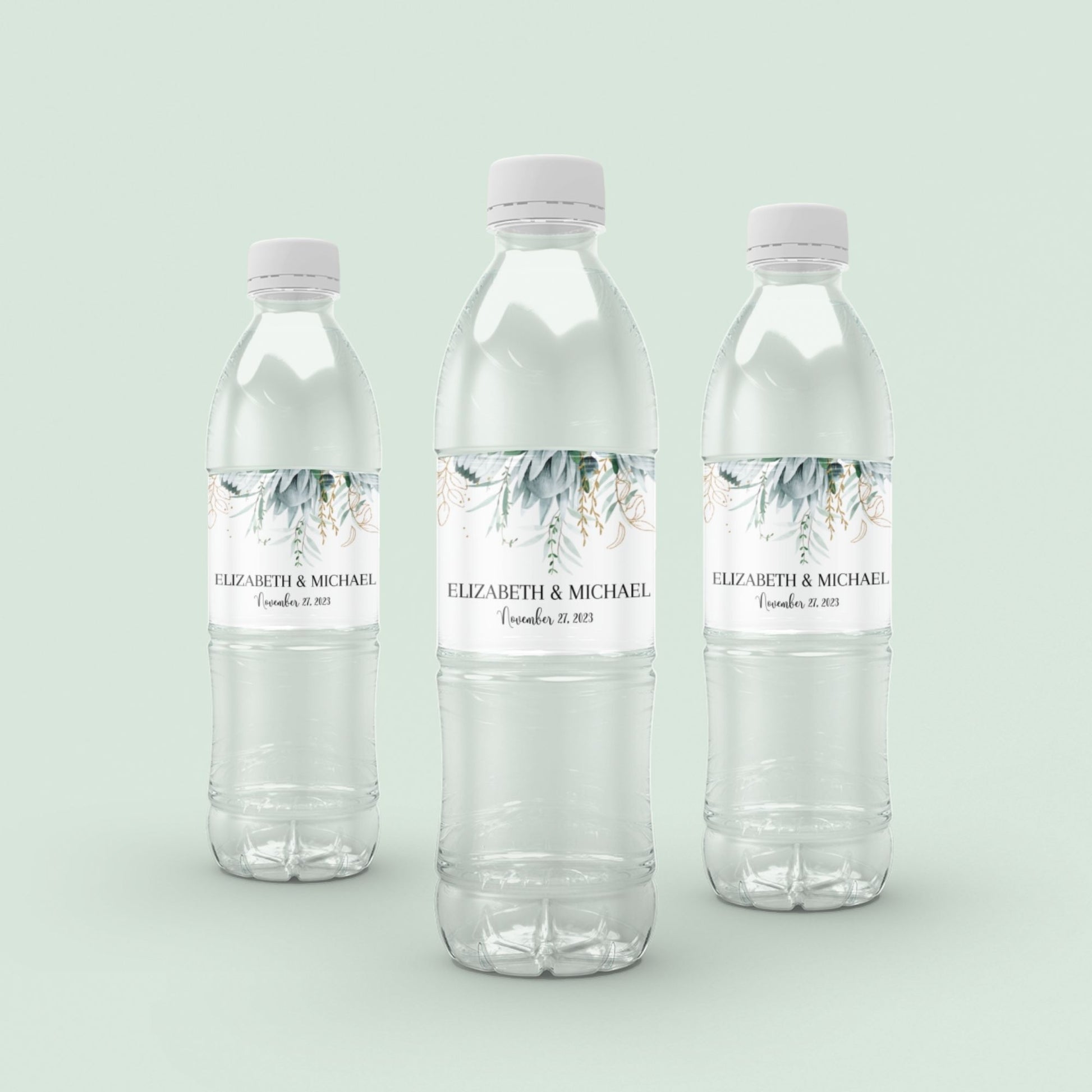 Water Bottle Label Template - Greenery 