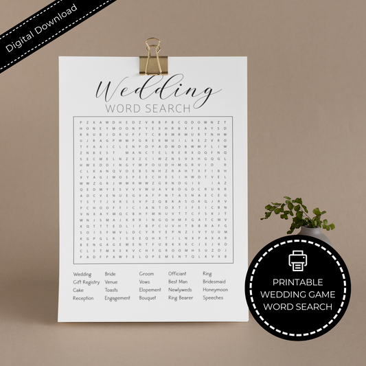 Wedding Word Search Printable Wedding Game - Minimalist