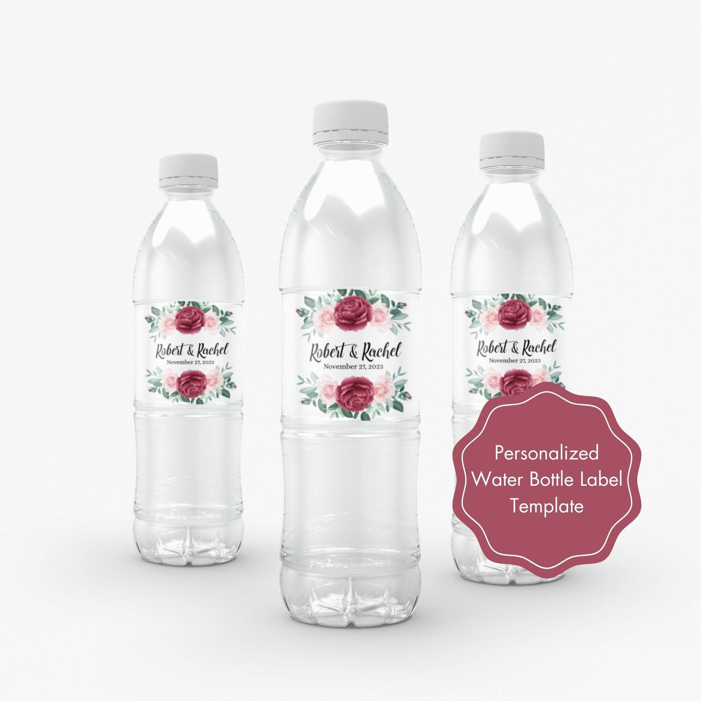 Floral Personalized Water Bottle Template for a Wedding