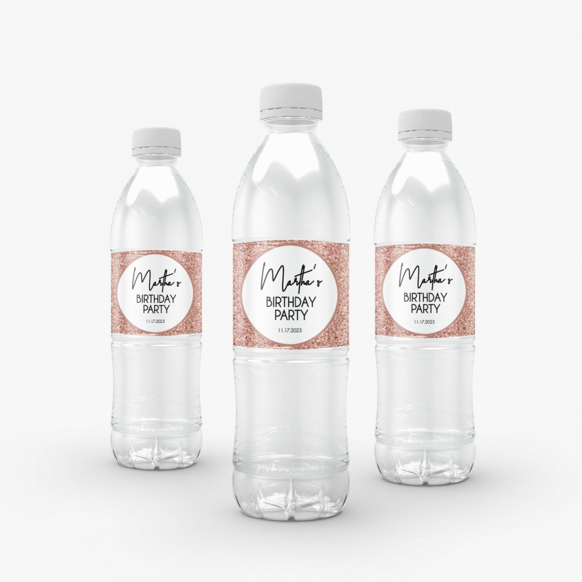 Rose Gold Birthday Water Bottle Wrapper Template