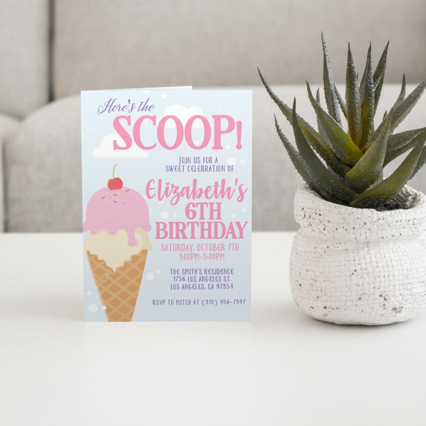 Here's the Scoop Birthday Invitation Template - Ice Cream Party - Droo & Aya