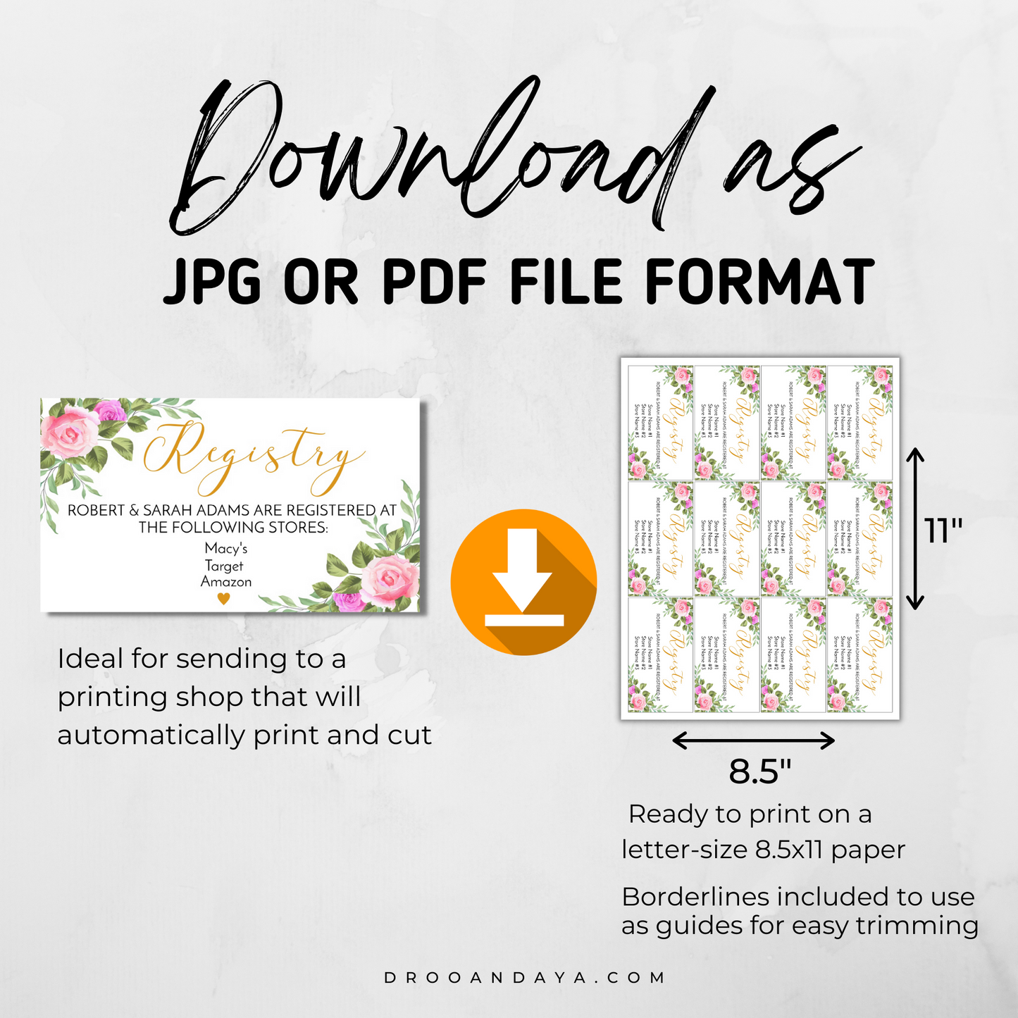 Gift Registry Template for a Bridal Shower - Floral - Droo & Aya