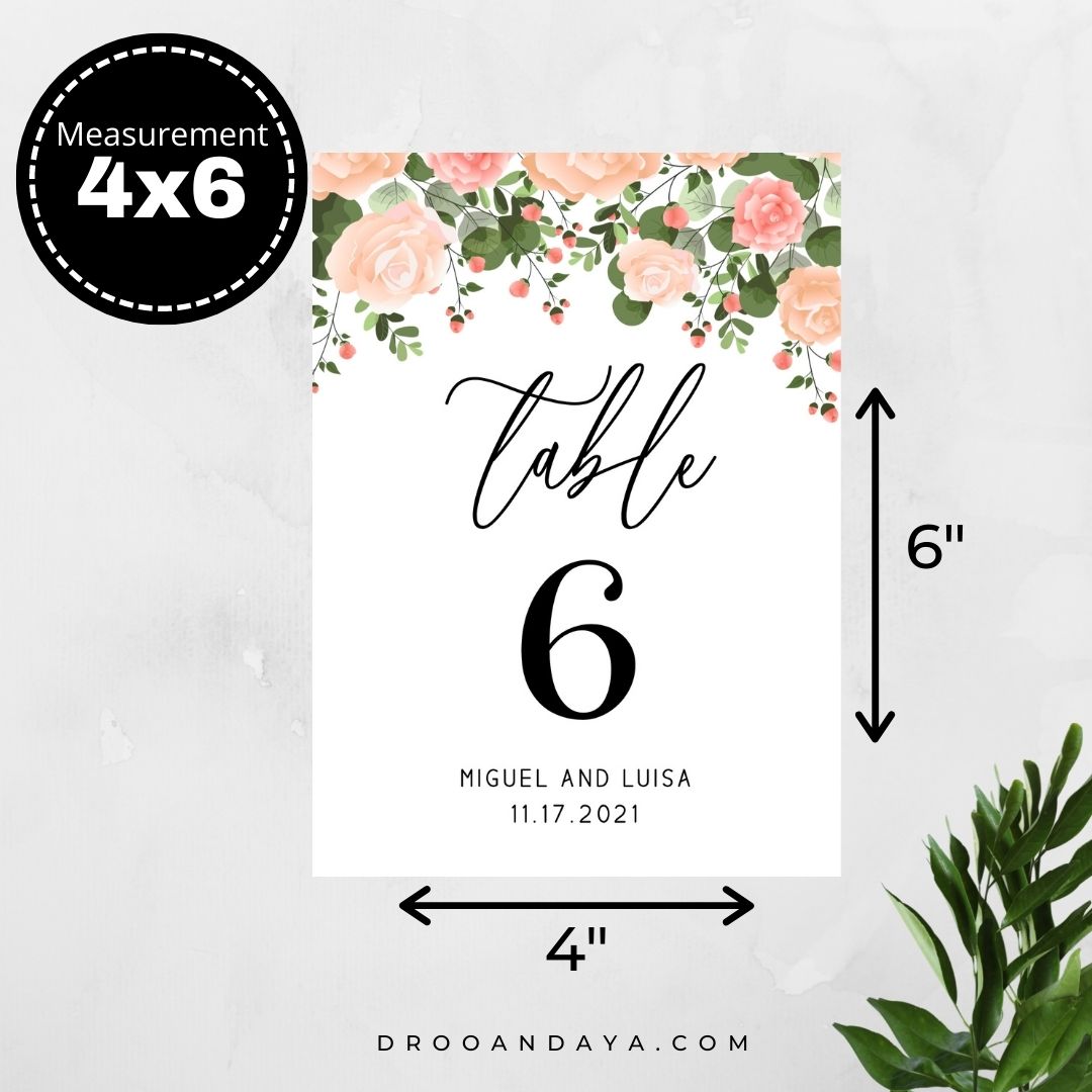 Template Table Numbers Printable - Floral - Droo & Aya