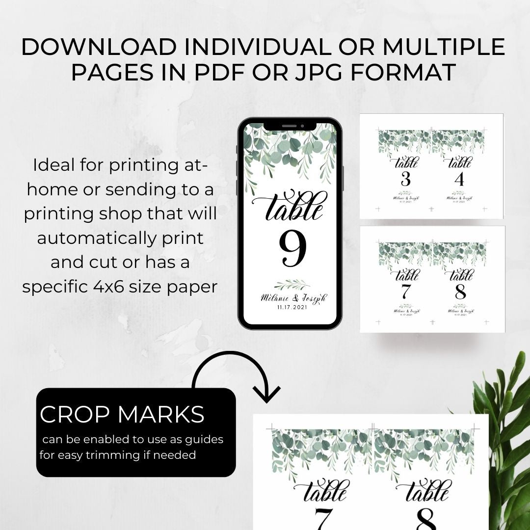 Template Table Numbers Printable - Greenery - Droo & Aya