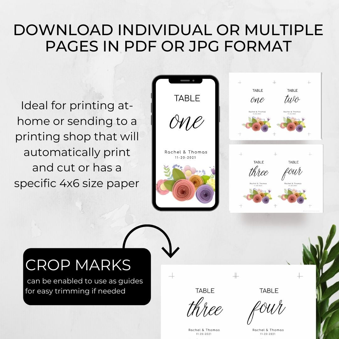 Template Table Numbers Printable - Floral - Droo & Aya