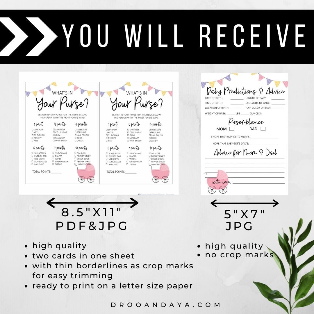 What's In Your Purse Baby Shower Game Printable - Droo & Aya