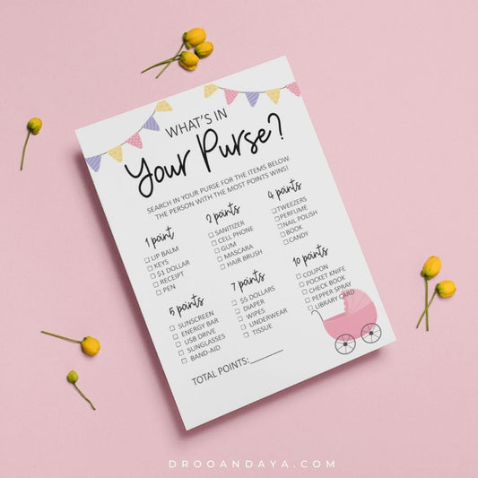 What's In Your Purse Baby Shower Game Printable - Droo & Aya