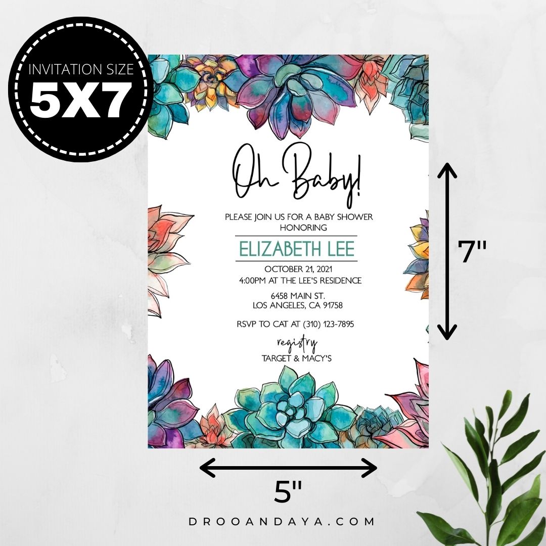Baby Shower Invitation Template - Succulent - Droo & Aya