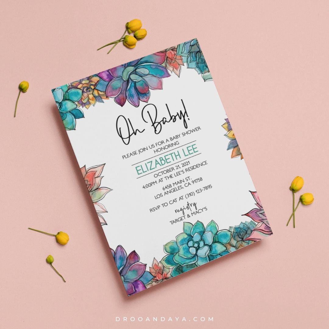 Baby Shower Invitation Template - Succulent - Droo & Aya