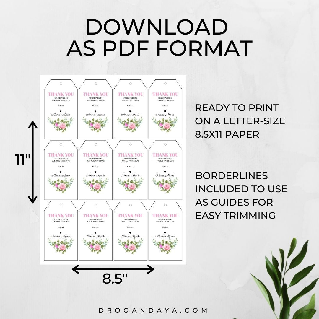 Party Favor Tag Template - Floral - Droo & Aya