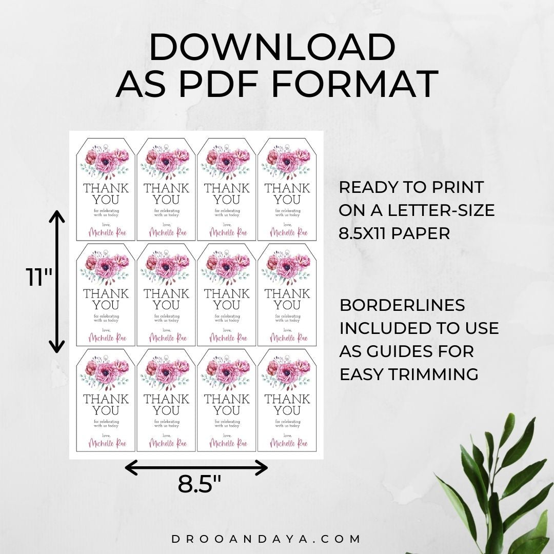 Party Favor Tag Template - Floral - Droo & Aya