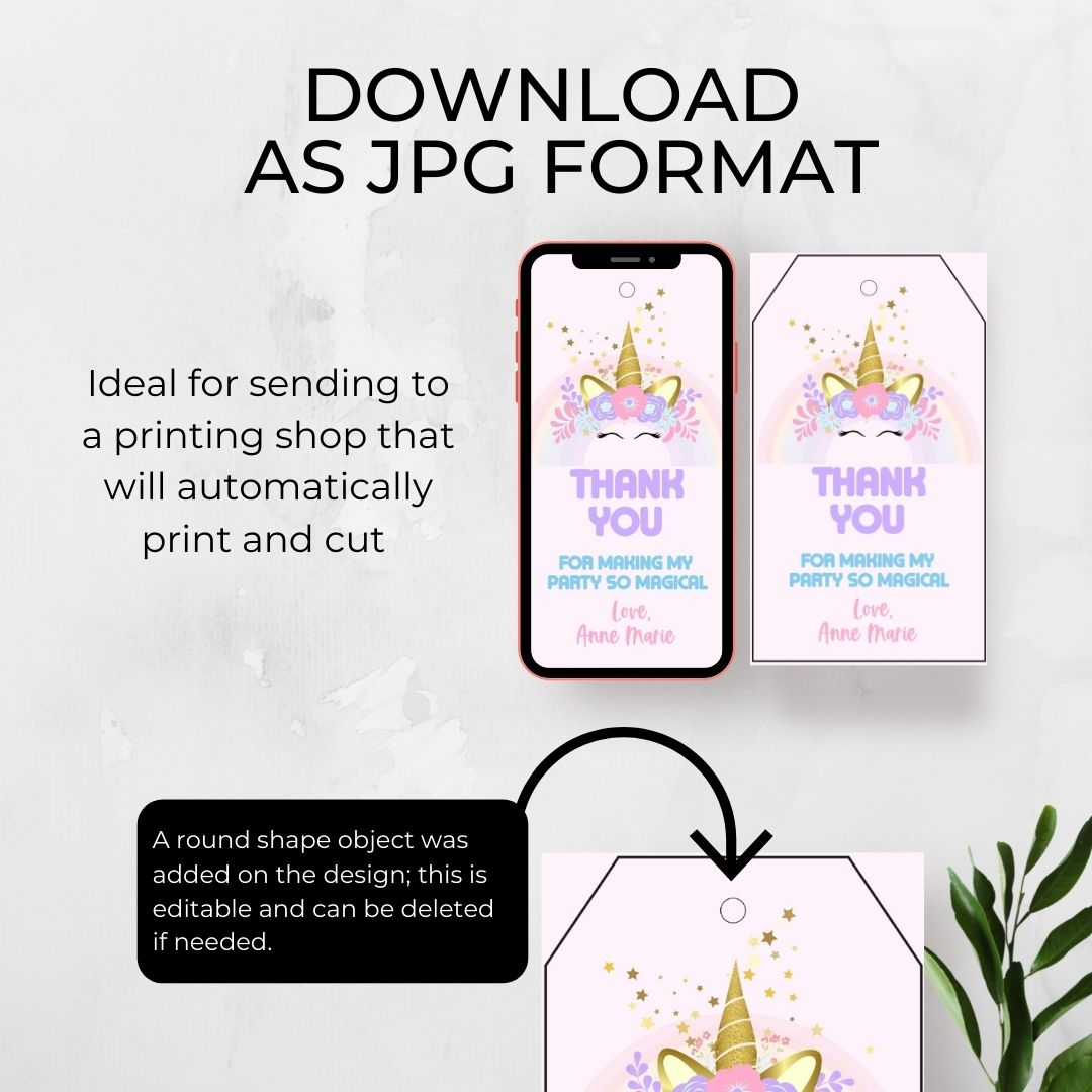 Party Favor Tag Template - Unicorn Party Theme - Droo & Aya