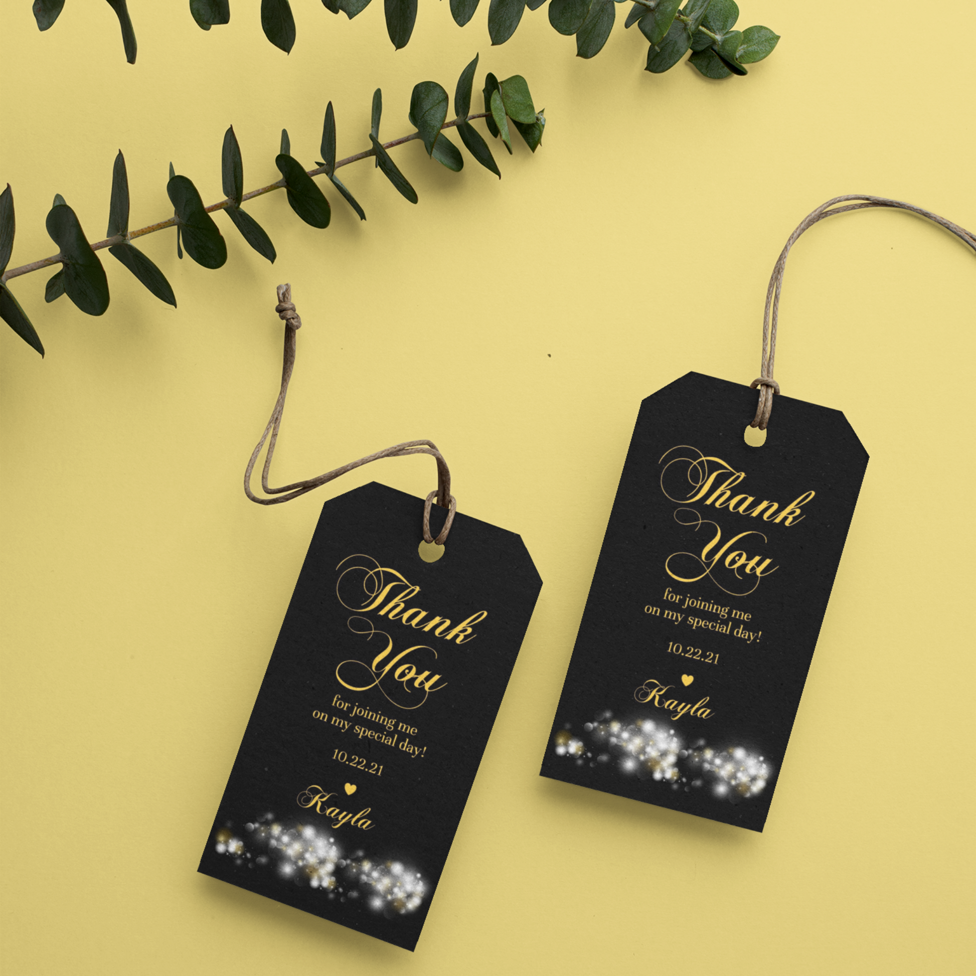 Birthday Favor Tags Template - Gold and Black - Droo & Aya
