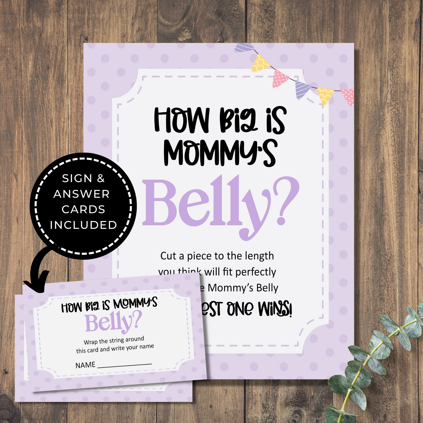 How Big is Mommy's Belly Baby Shower Game Sign - Purple
