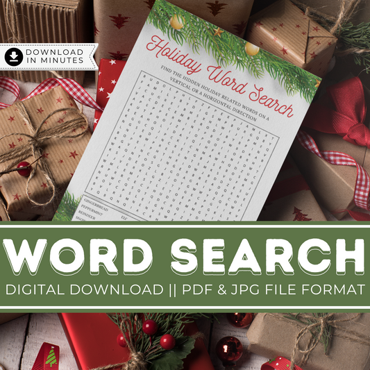 Holiday Word Search Printable Game, Holiday Games for Work