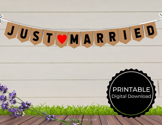 Just Married Banner Printable - Burlap - Droo & Aya