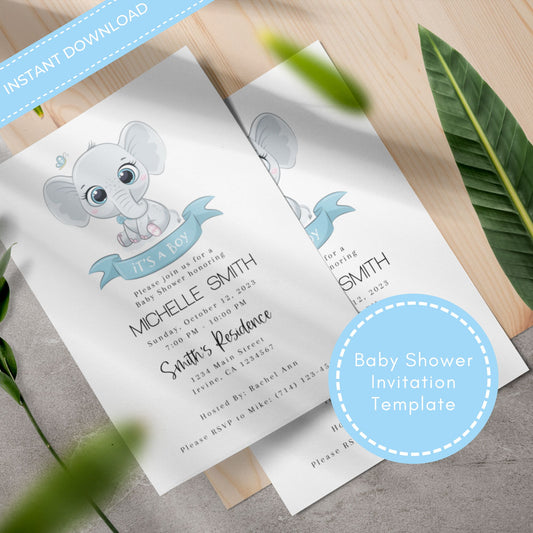 Baby Elephant Baby Shower Invitation Template