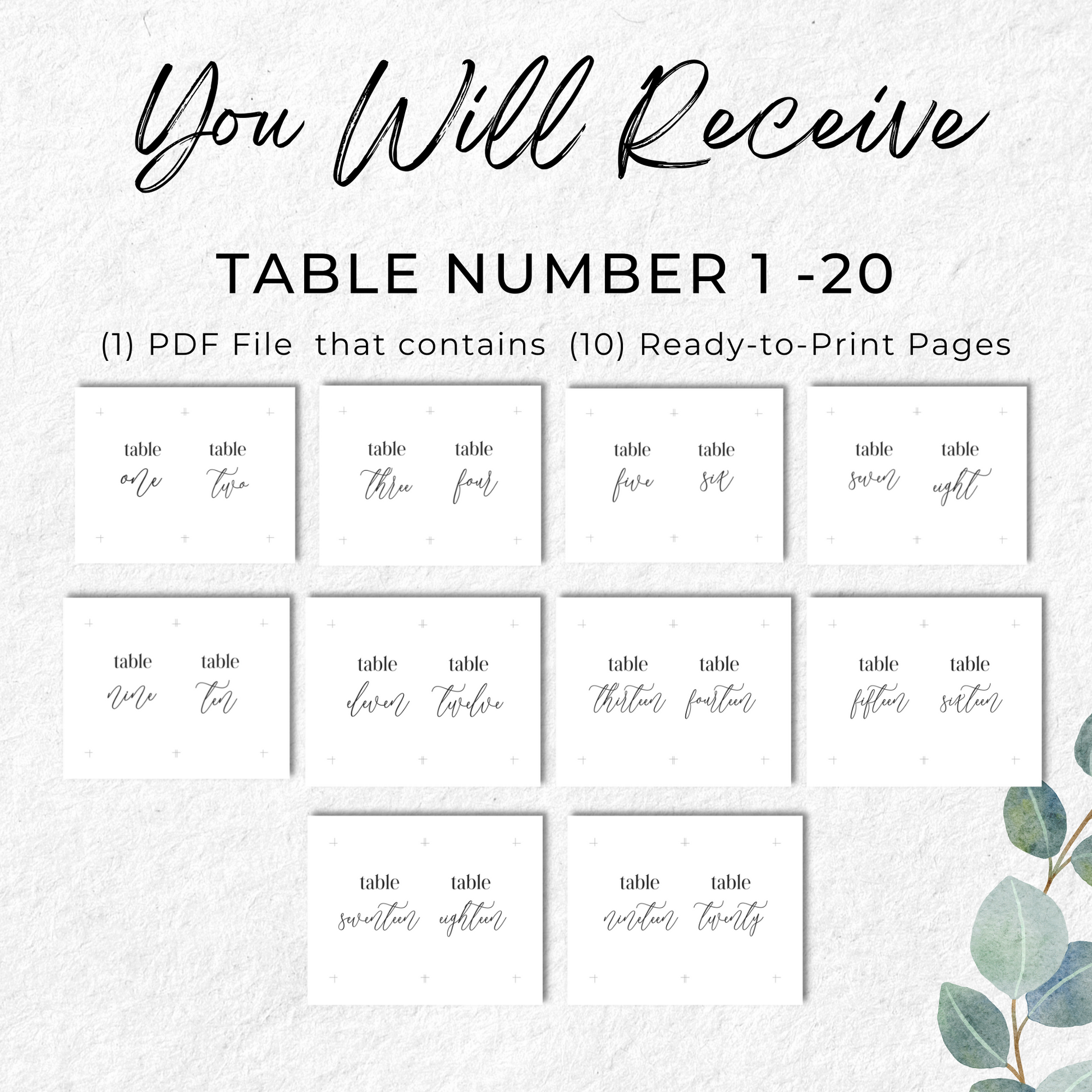 Wedding Table Numbers Printable - Table 1-20