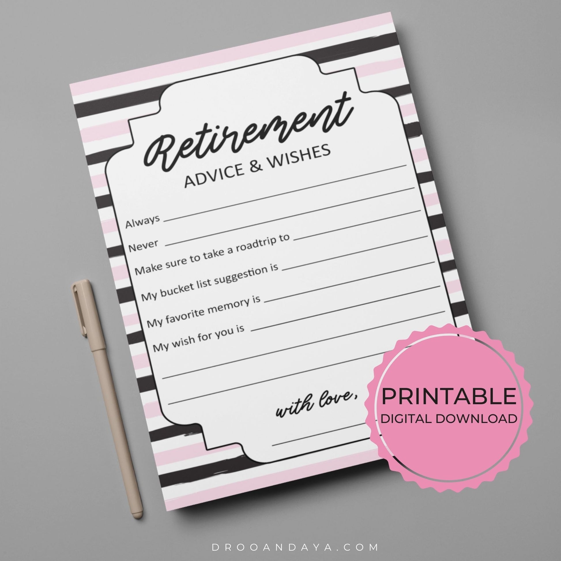 Printable Advice and Wishes Cards for a Retirement Party - Droo & Aya