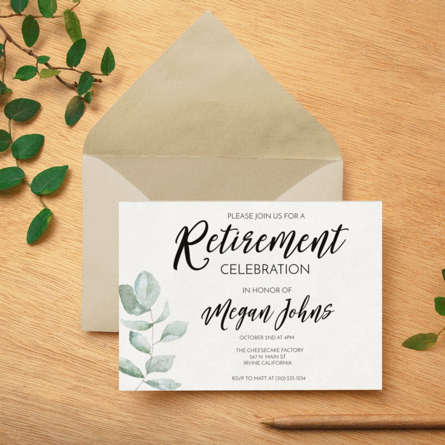Retirement Invitation Template - Greenery