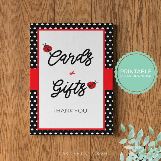 Cards and Gifts Sign Printable - Ladybug - Droo & Aya