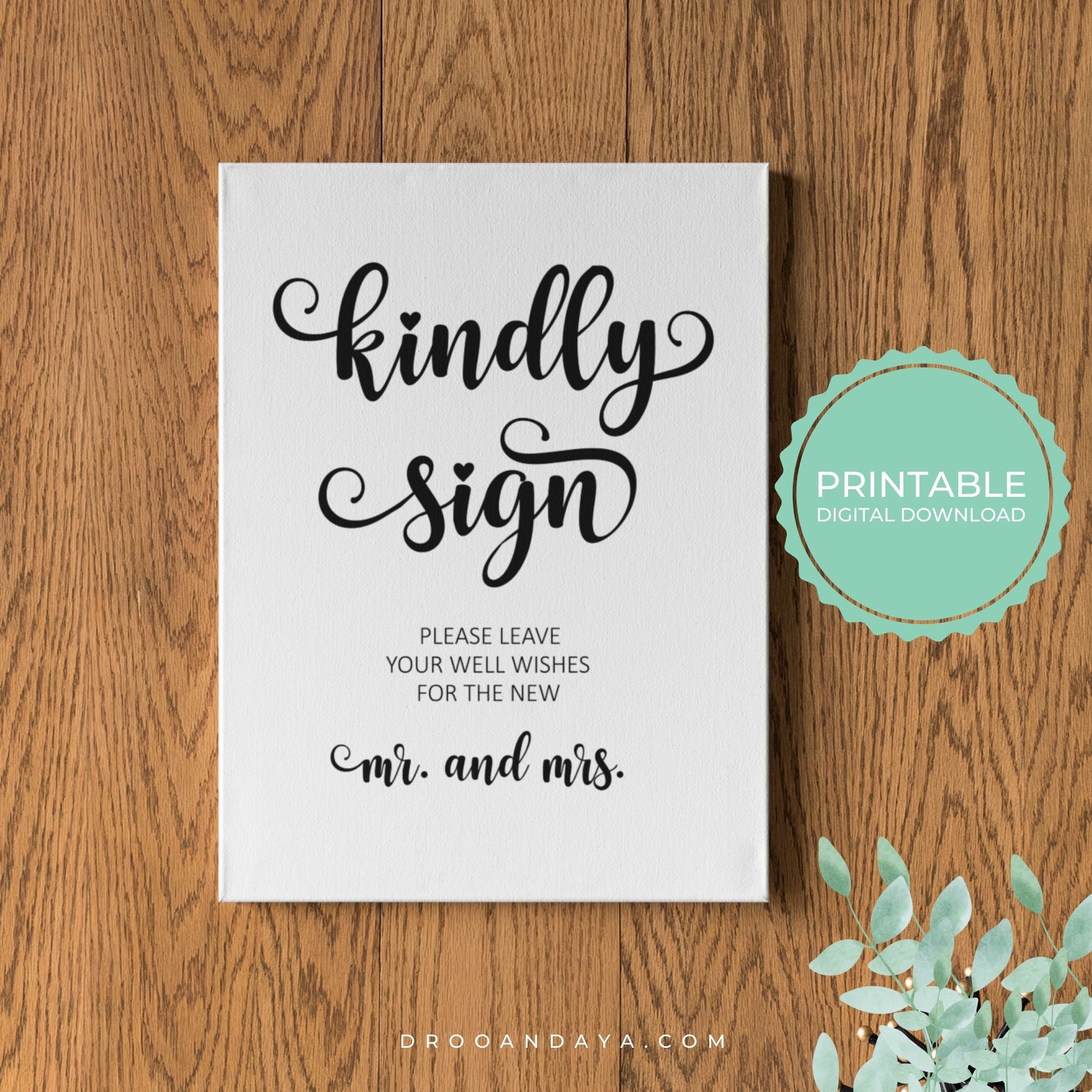 Kindly Sign Wedding Printable Sign – Droo & Aya