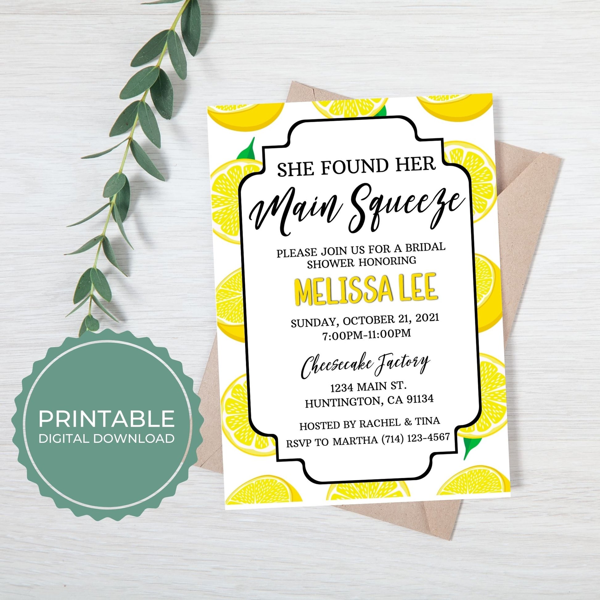 Bridal Shower Invitation Template - Main Squeeze - Droo & Aya