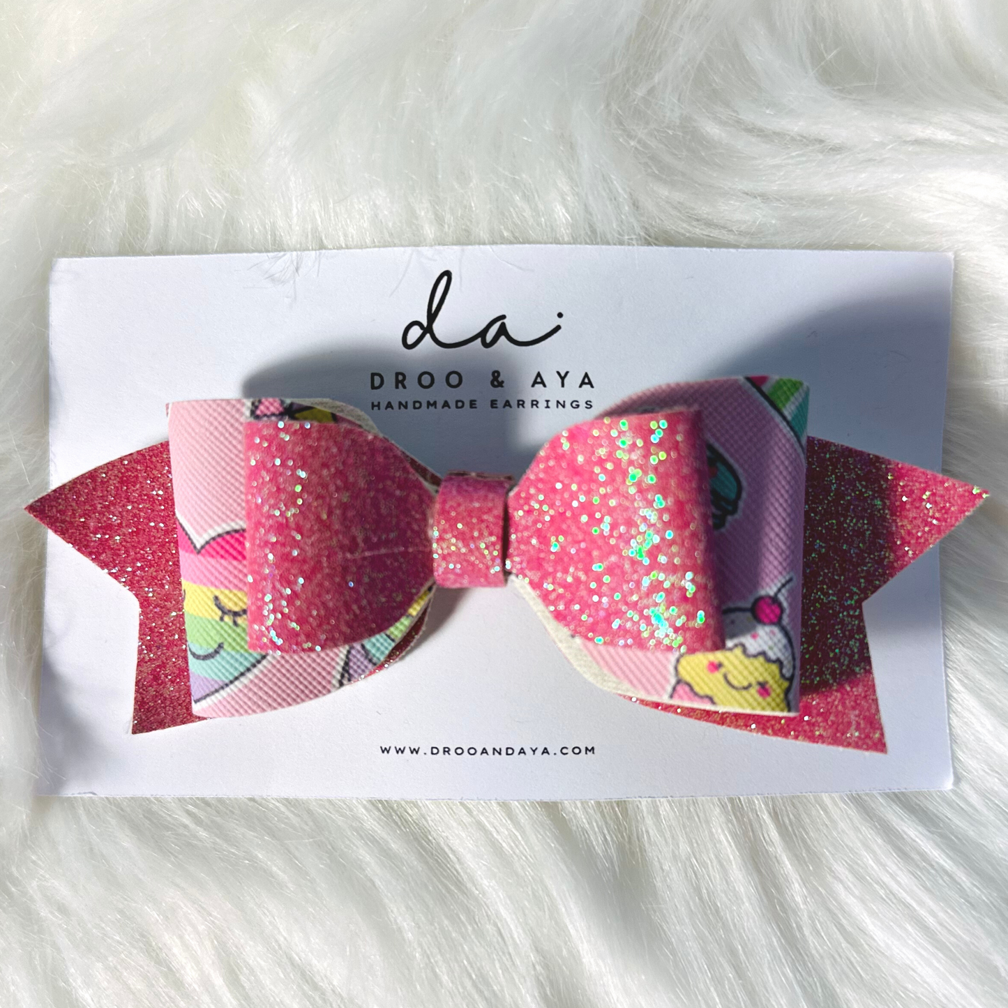 Pink Ice Cream Pattern Layered Faux Leather Hairbow