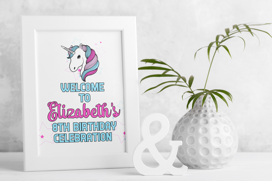 Happy Birthday Sign Template - Unicorn Party Theme - Droo & Aya
