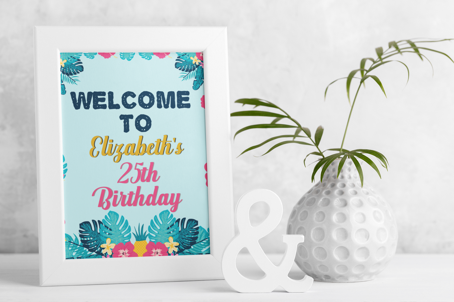 Polynesian Floral Theme Editable Birthday Sign Template