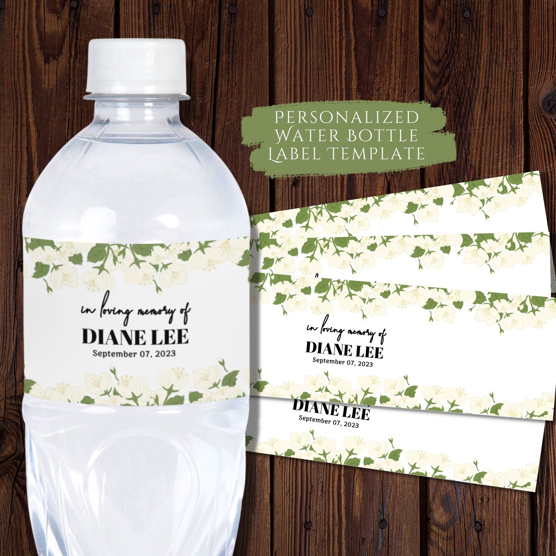 Funeral Water Bottle Label Template - Floral