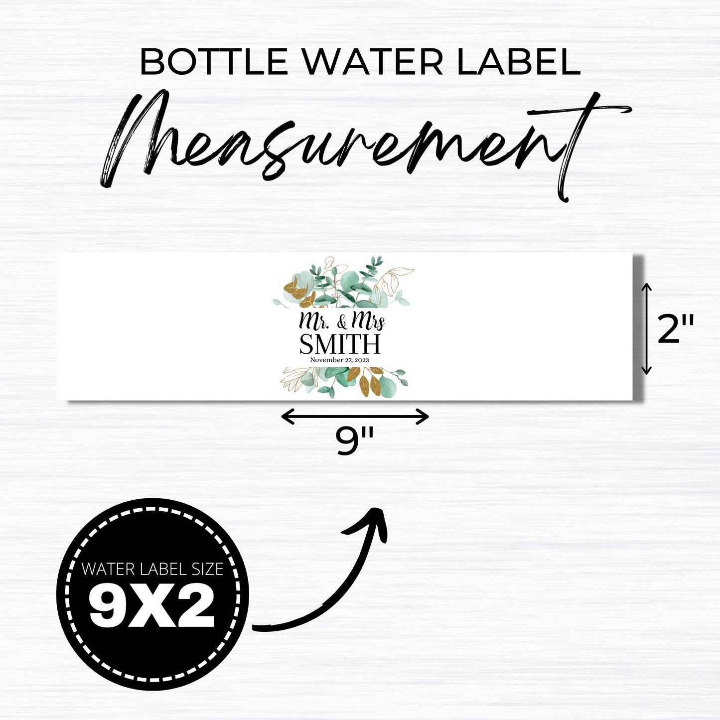 Greenery Mr & Mrs Water Bottle Template for a Wedding,